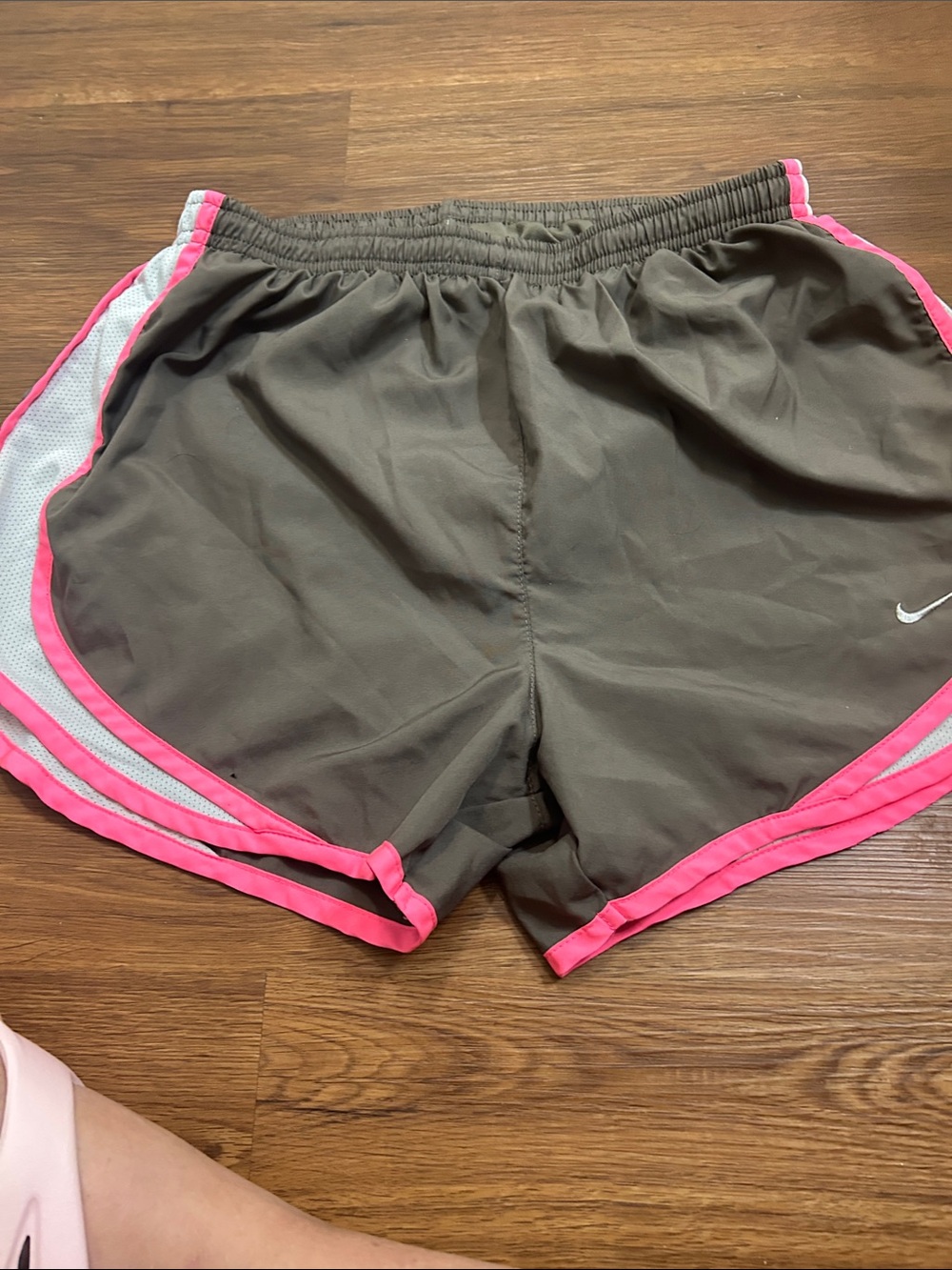 Nike Women’s Olive Athletic Shorts with Pink Trim